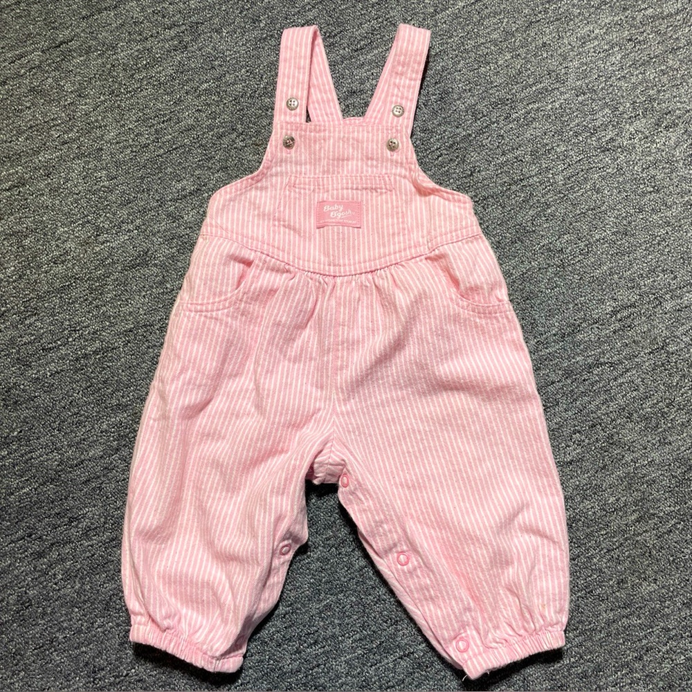Vintage Girls Pink Osh Kosh Bgosh Overalls Striped Retro 6-9 M